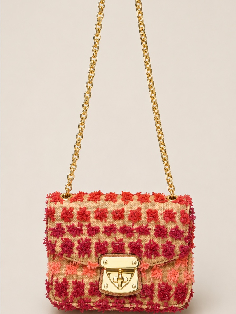 Sam Edelman Raffia Crossbody Bag Pink Red Gold Chain Summer